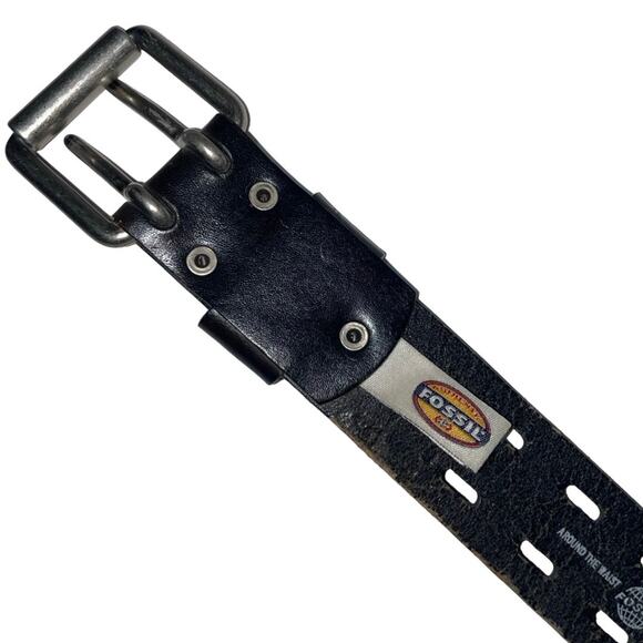 FOSSIL Black Laser Cut Full Grain Cowhide Leather Belt       Size: 34 - Picture 4 of 6